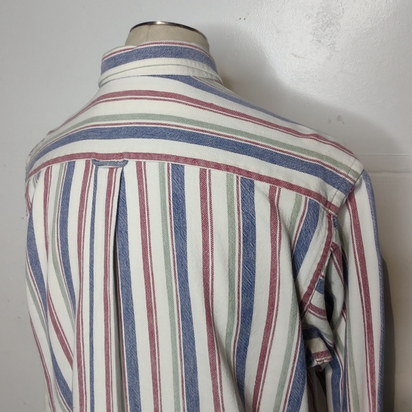 Vintage 90s NAUTICA Button Down Shirt Red White Blue Denim Stripe XL 100% Cotton - Picture 4 of 8
